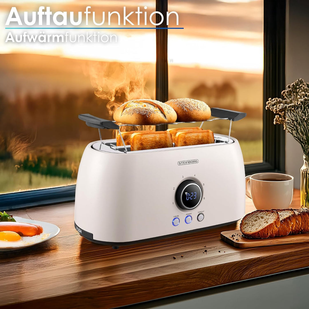 Steinborg Toaster 4 Scheiben mit Brötchenaufsatz Langschlitztoaster Toastautomat Automatische Abscha