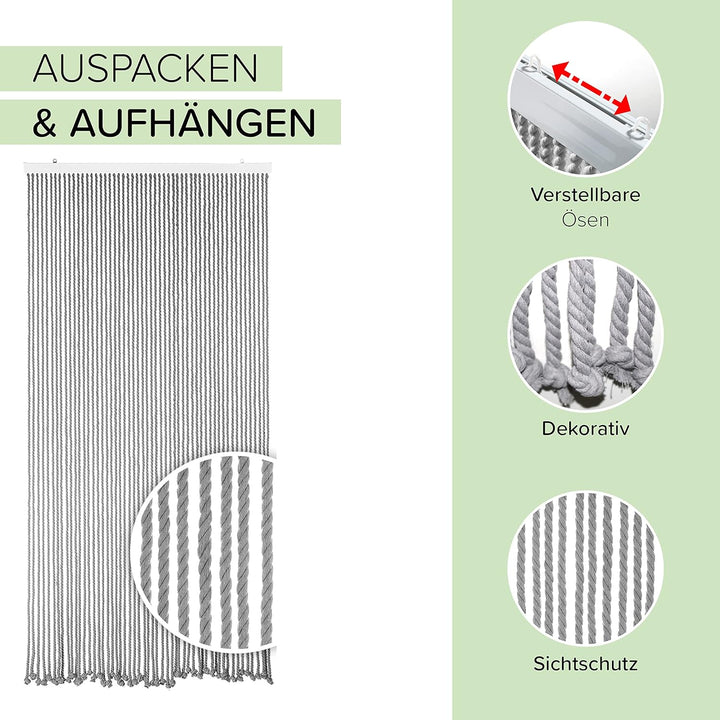 Kobolo Seilvorhang Türvorhang Grey 54 Stränge - Dekovorhang - rechteckig - Wohnzimmer