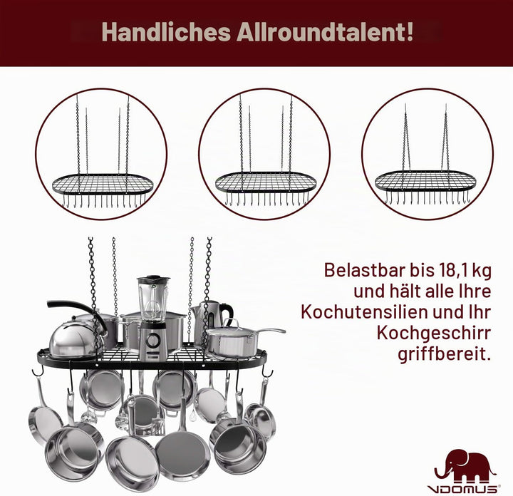 Vdomus Hängender Topfhalter, Schwerlast Gusseisen Deckenlagerung, Montierte Küche Überkopf Töpfe Hal