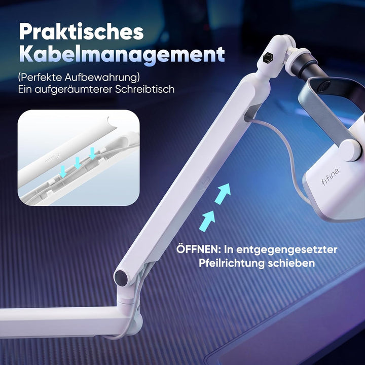 FIFINE Mikrofon Arm, flach einstellbarer Stangen Mikrofon Ständer mit Mikrofonclip, Schraubenadapter