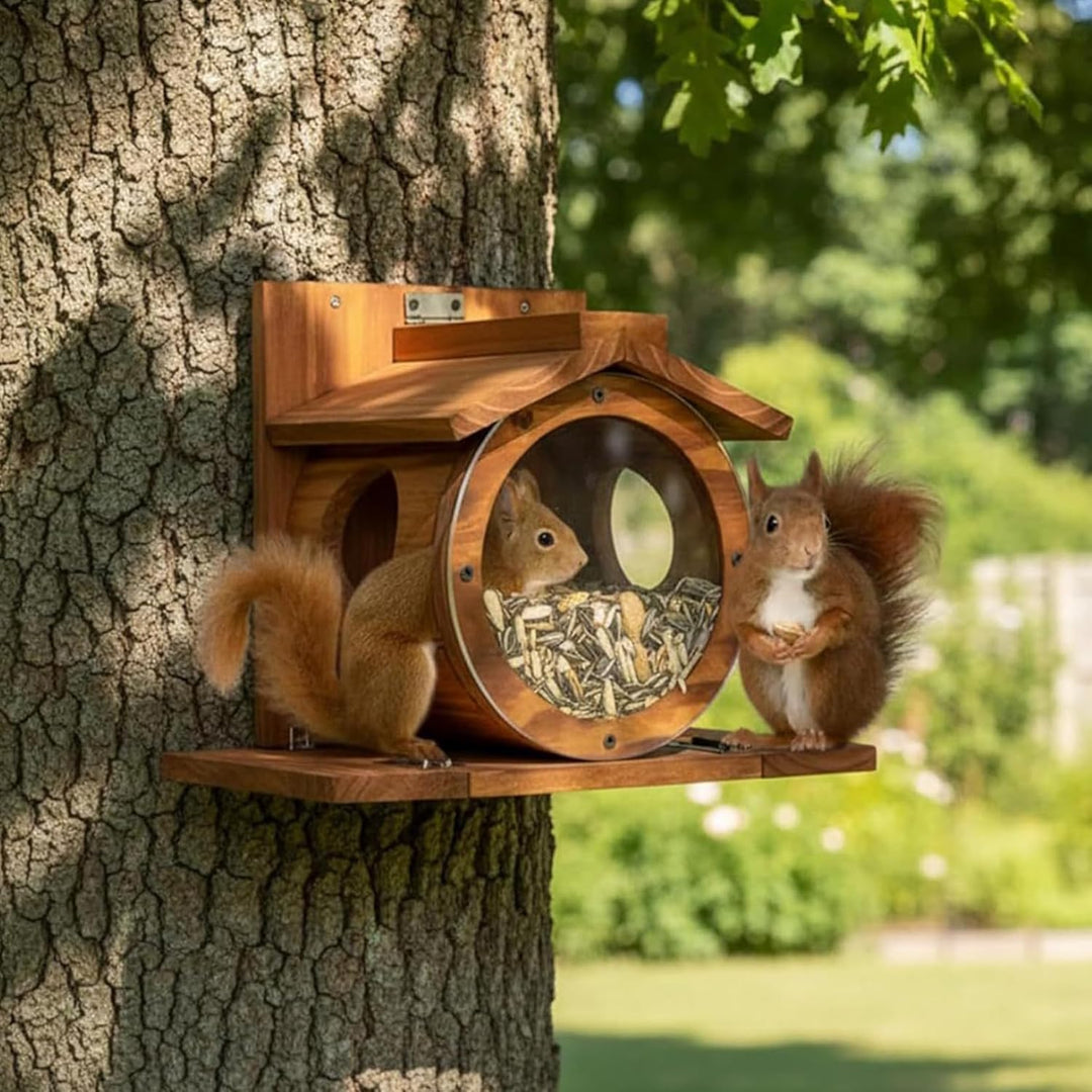 Robuster eichhörnchen futterhaus Wetterfestes Holzdach eichhörnchen kobel mit rundem transparentem F