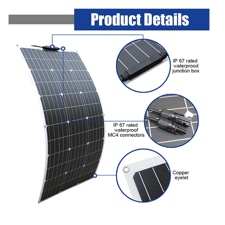Aysolar 200W 12V Solarpanel Flexibel 2x100W Monokristalline Solarmodul für 12V/24V Batterien Wohnmob