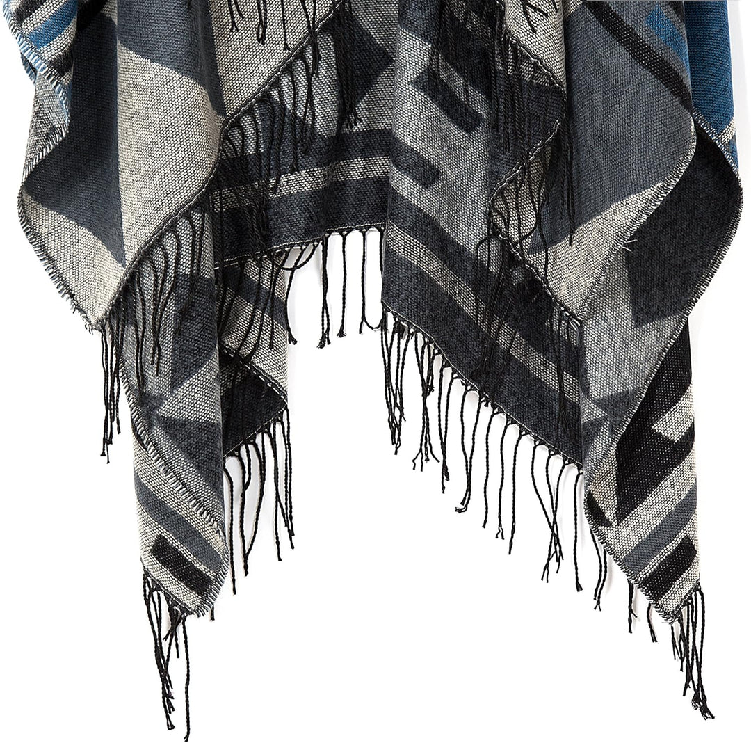 Urban GoCo Damen Poncho Stola Bohe Quaste Schal #2 Schwarz, #2 Schwarz