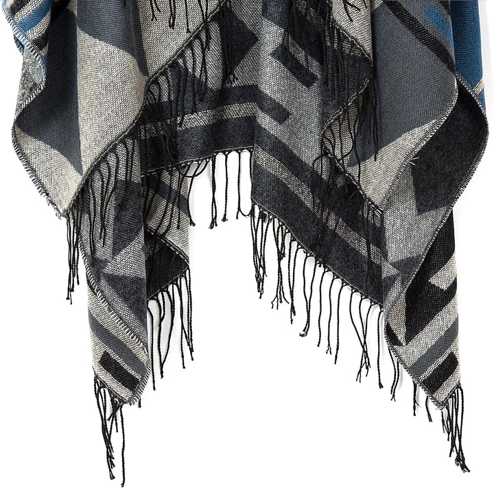 Urban GoCo Damen Poncho Stola Bohe Quaste Schal #2 Schwarz, #2 Schwarz