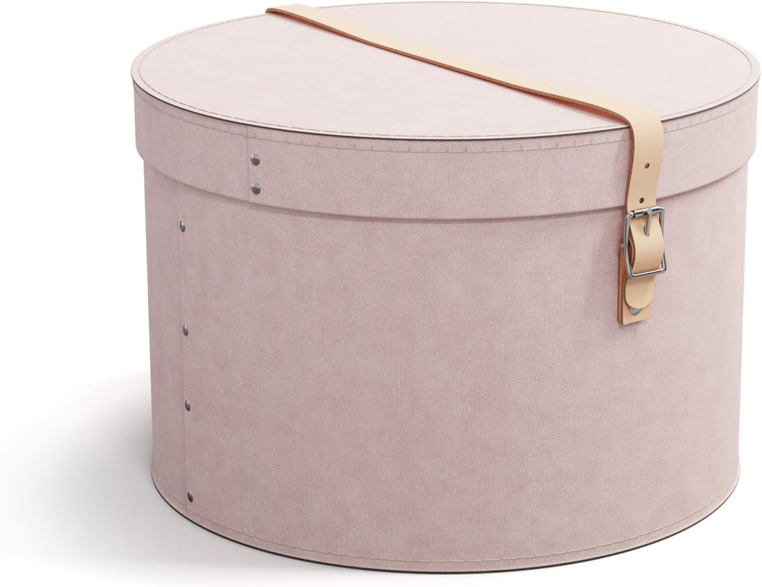 BIGSO RUT 2er-Set Aufbewahrungsbox mit Deckel – runde Ordnungsbox mit Lederriemen – grosse und klein
