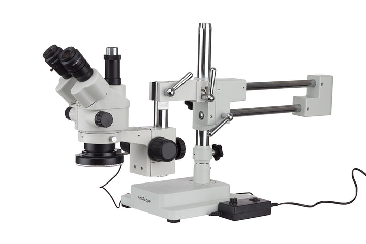 AmScope SM-4NTPX-144 Simul-Focal Stereo Zoom Mikroskop auf Boom Ständer mit einem LED Ring Light, 3.