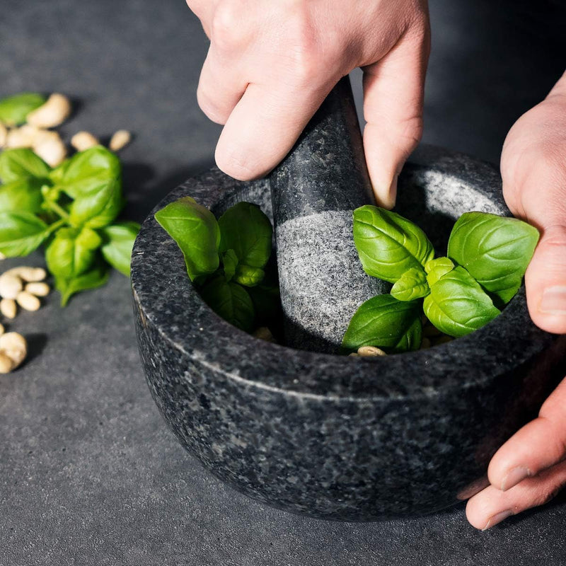 Navaris Mörser und Stössel aus Granit im Set - Steinmörser Gewürzmörser gross - für Gewürze Pesto Kr