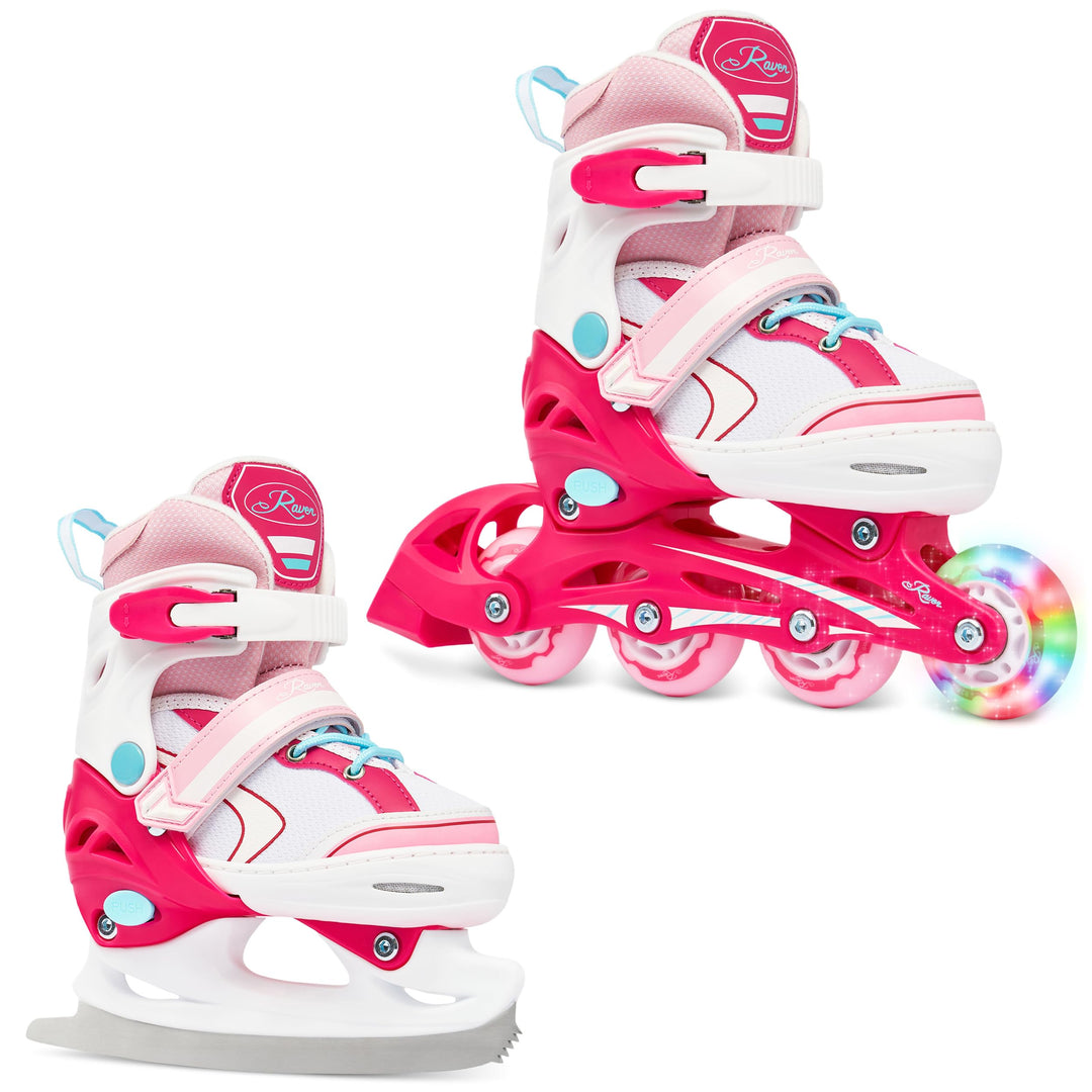 RAVEN 2in1 Kinder Schlittschuhe/Inline Skates Lia/Loret verstellbar mit LED Leuchtrad (Raven Lia Pin