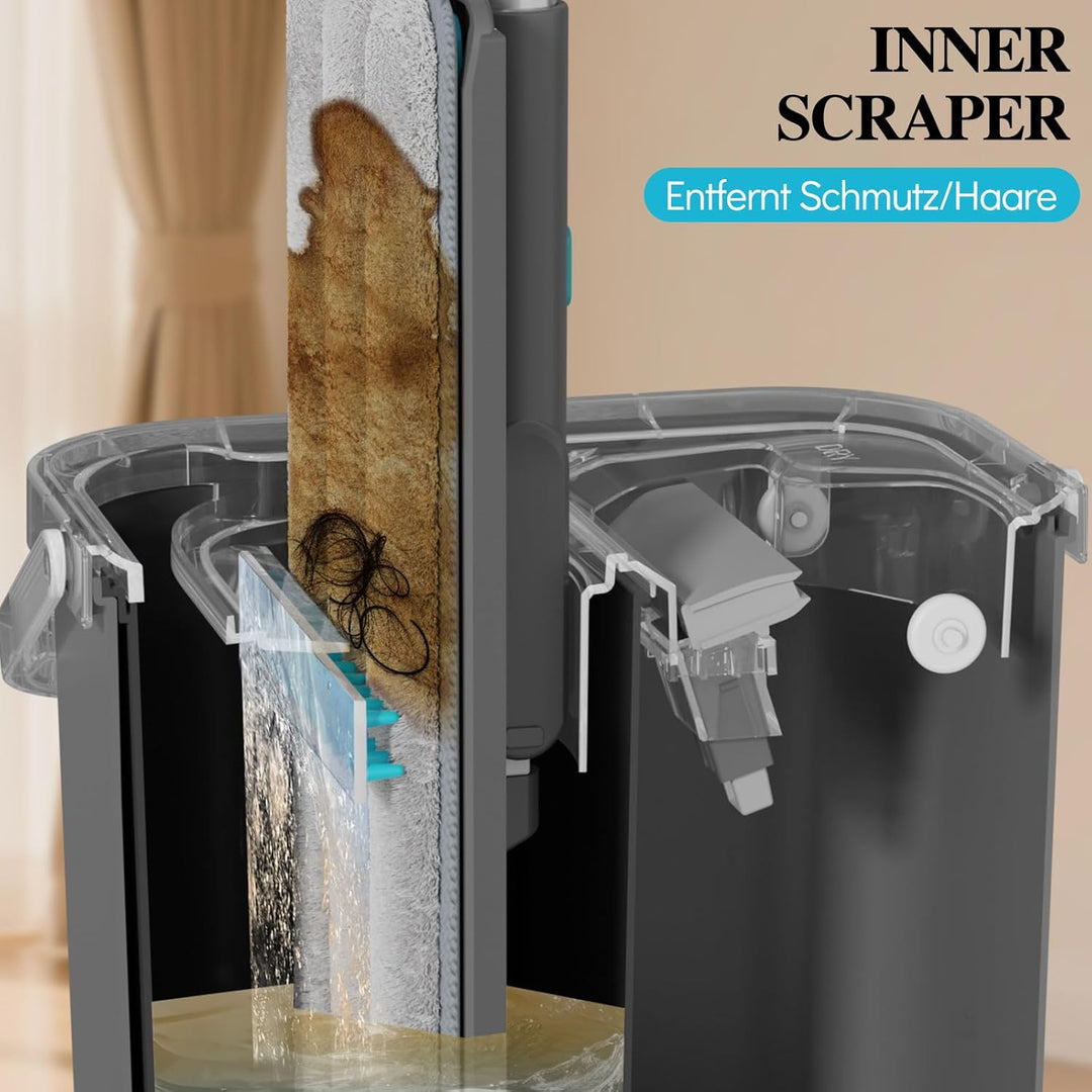 MASTERTOP Bodenwischer, Flach Mopp mit Eimer und 6 Mikrofaser Wischpads, Wischmopp und Putzeimer Set