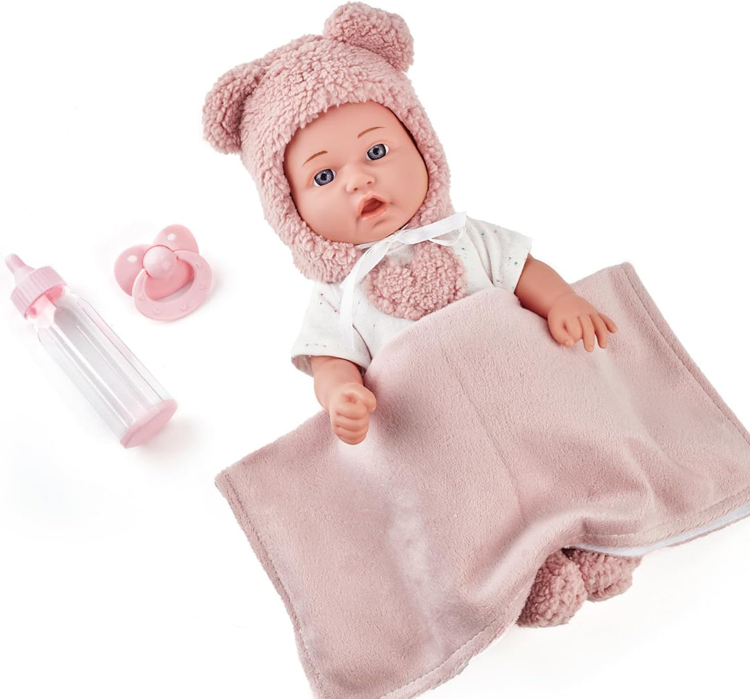 30 cm Babypuppen-Spielset mit Zubehör – Flasche, Kleidung, Schnuller, Decke – Lernspielzeug für Klei