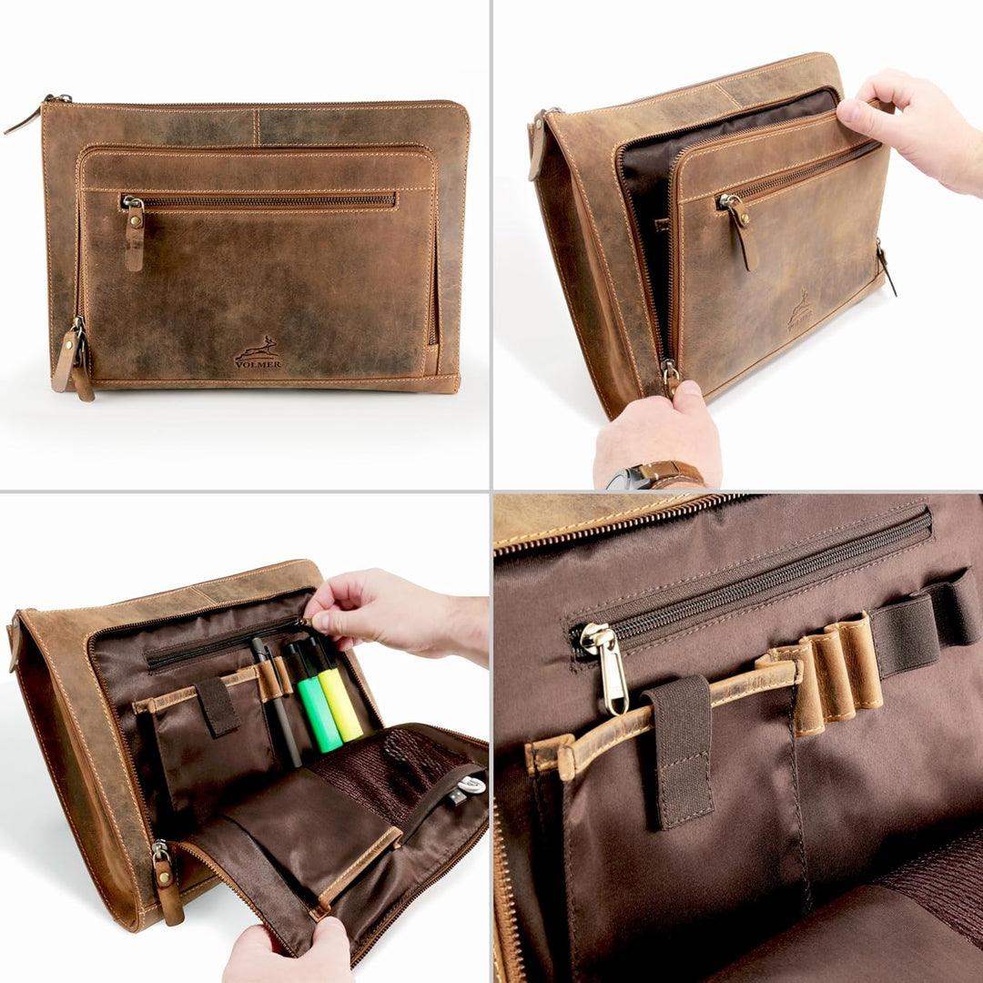Fa.Volmer ® braune Laptop-Tasche aus echtem Büffel-Leder für MacBooks, Notebooks, Laptops und Tablet