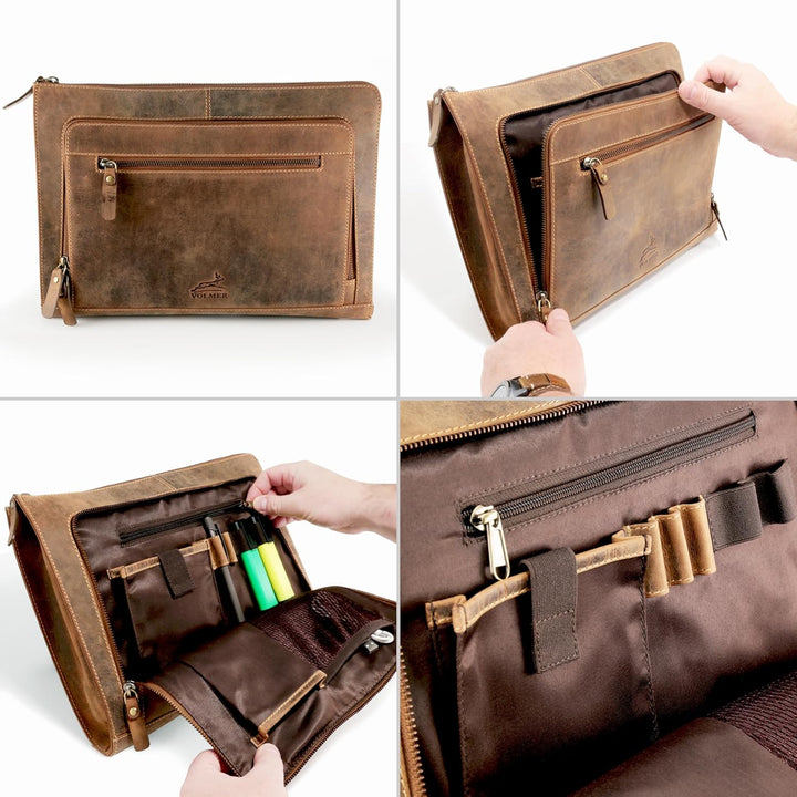 Fa.Volmer ® braune Laptop-Tasche aus echtem Büffel-Leder für MacBooks, Notebooks, Laptops und Tablet