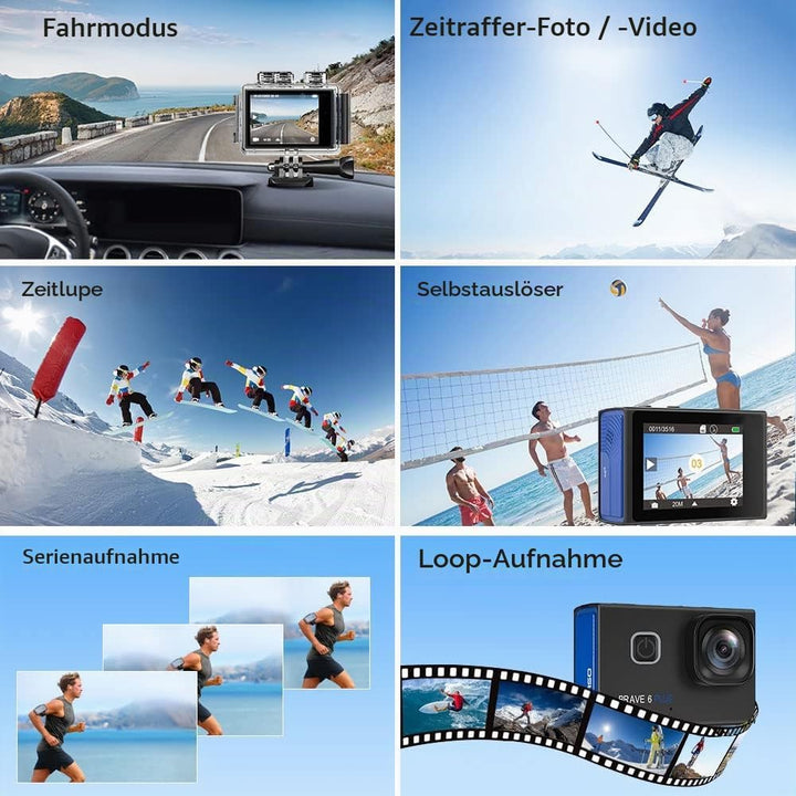 AKASO Action Cam 4K30FPS 20MP WiFi Actionkamera mit Touchscreen EIS 4X Zoom Fernbedienung 40m Unterw