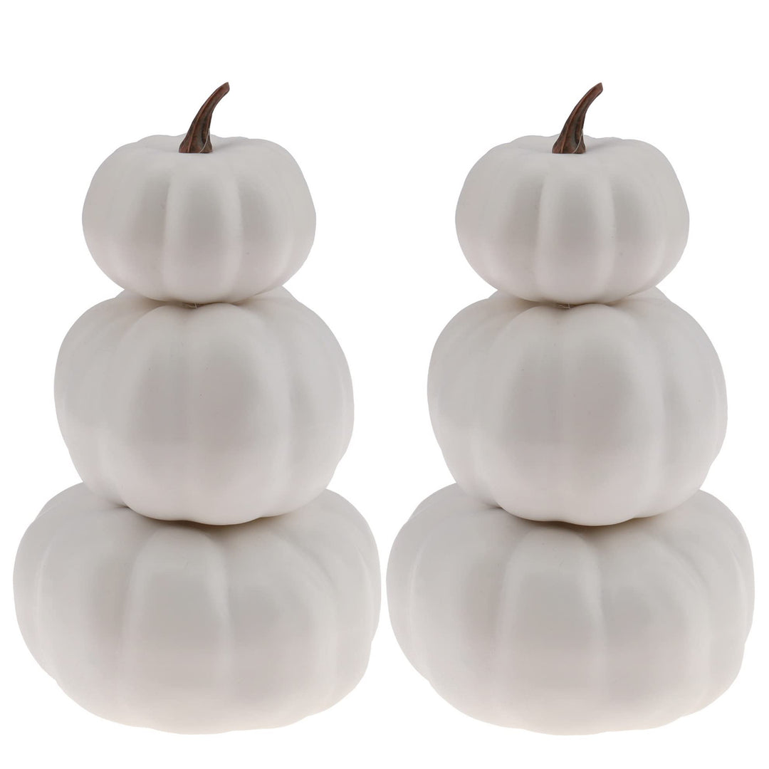 Gresorth 2 Pack Weiss Kürbisse Stapelbar Gefälschte Künstliche Halloween Deko DIY Lackierbar Kürbis