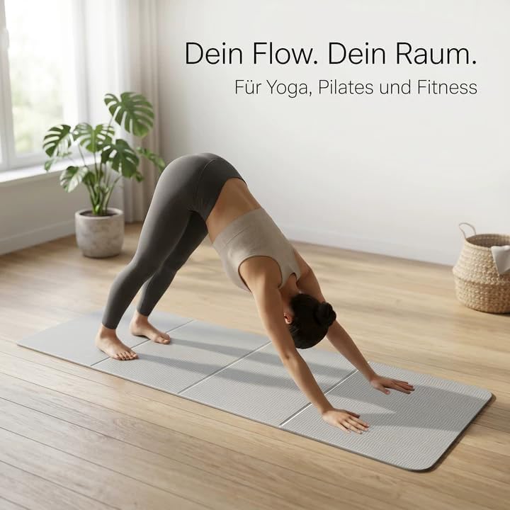 Faltbare Yogamatte, 183x60x0,6cm TPE Doppelseitig Rutschfest Trainingsmatte mit Tragetasche, Fitness