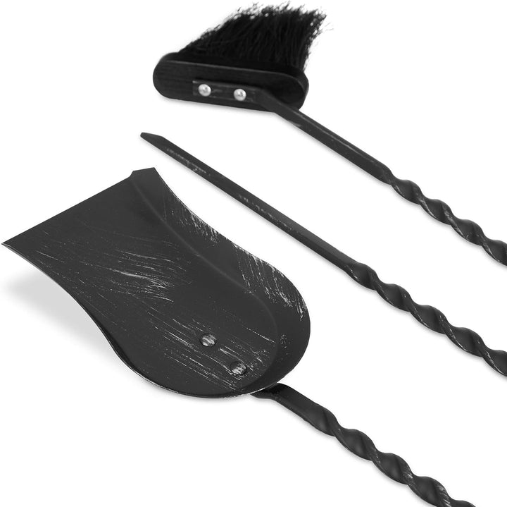 Relaxdays Gusseisen, schwarz Kaminbesteck antik, 4-TLG Kamingarnitur mit Schaufel, Besen und Schürha