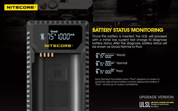 Nitecore ULSL USB-Ladegerät mit LCD-Display , Leica BP-SCL4, Leica BP-SCL4