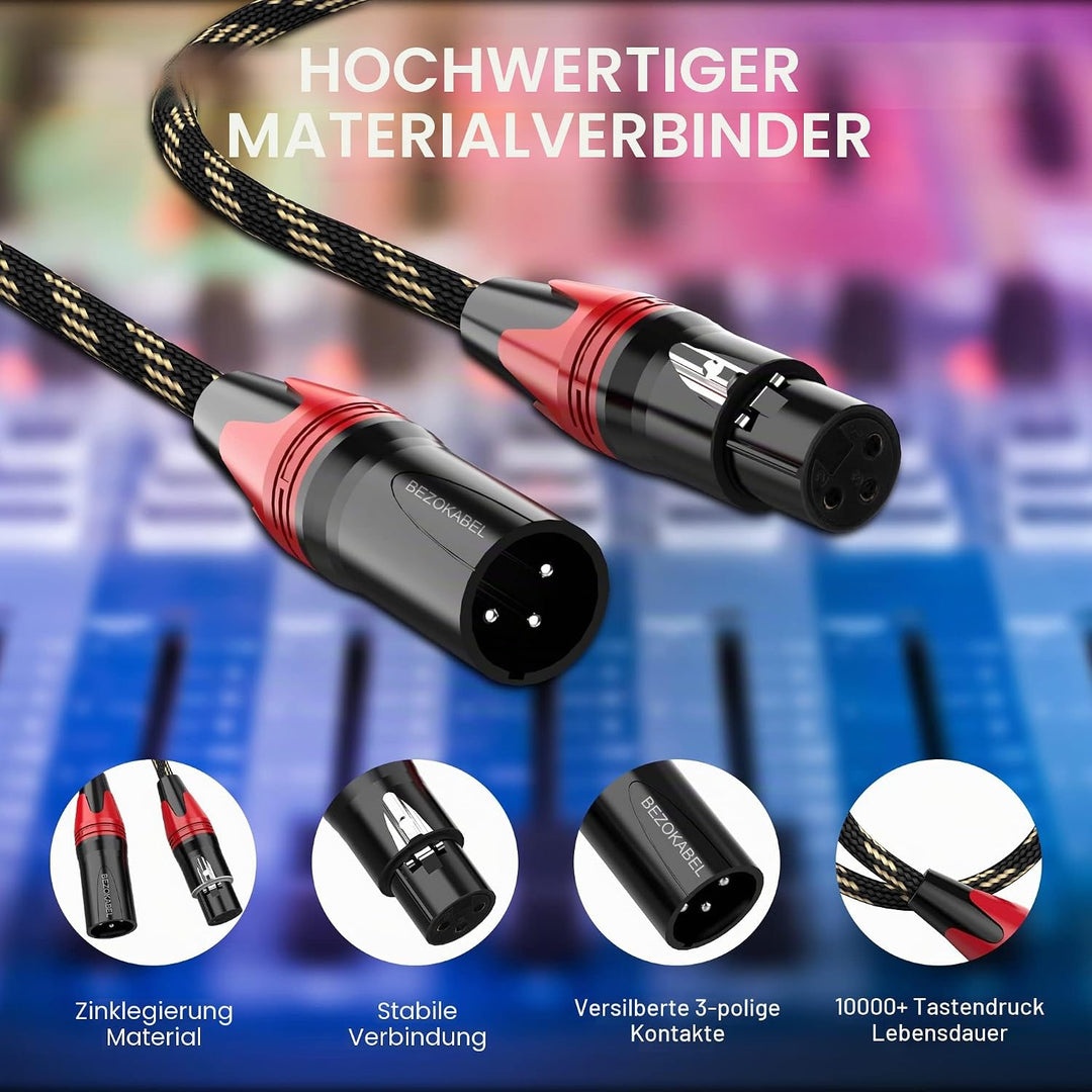 BEZOKABLE XLR-Mikrofonkabel, 1,8 m, Nylon, geflochten, kompatibel mit Mikrofonen, Mischpulten, Lauts