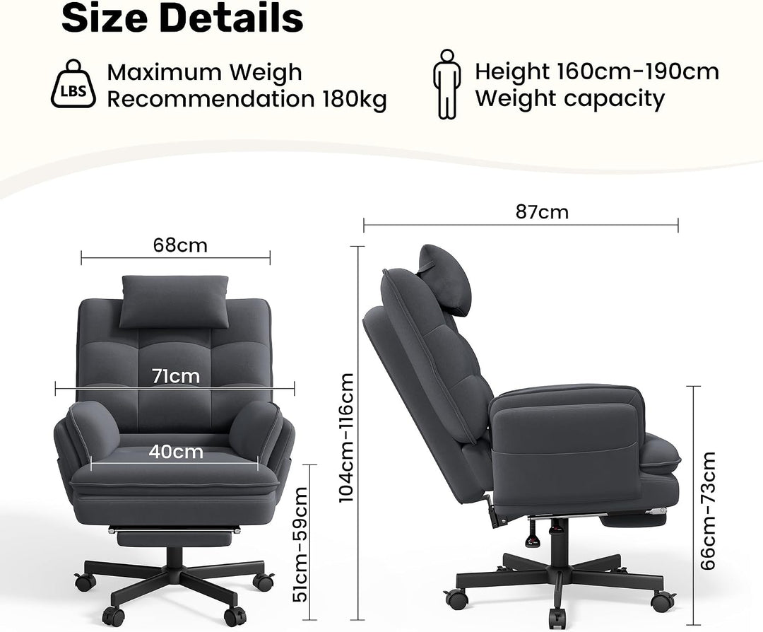 Hawthyhome ergonomischer Bürostuhl mit hochklappbaren Armlehnen, drehbarer Sessel mit Fussstütze, br