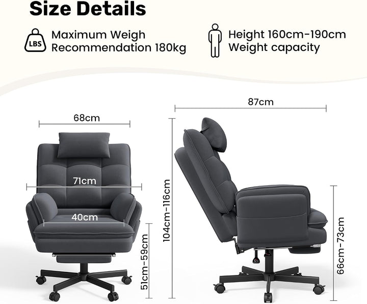 Hawthyhome ergonomischer Bürostuhl mit hochklappbaren Armlehnen, drehbarer Sessel mit Fussstütze, br