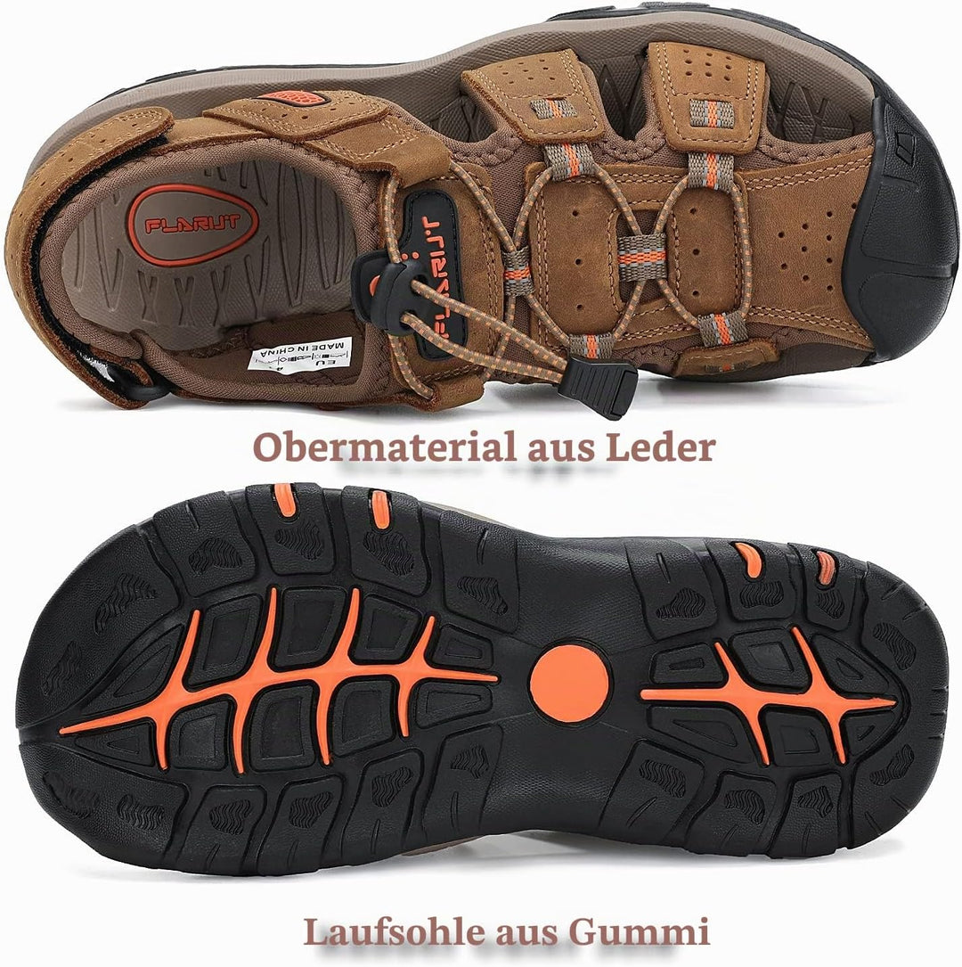 FLARUT Sandalen Herren Outdoorsandalen Trekkingsandalen Wander | Echtleder,Geschlossene Zehe,Rutschf