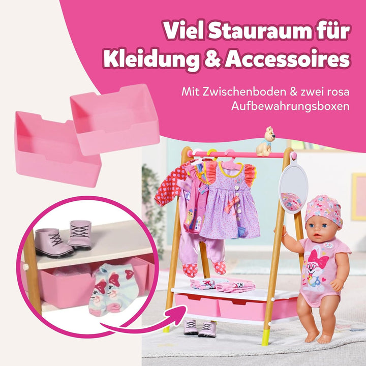 Zapf Creation 830000 BABY born Kleiderstange - Puppenkleider-Ständer mit Holz-Optik und Zubehör Sing