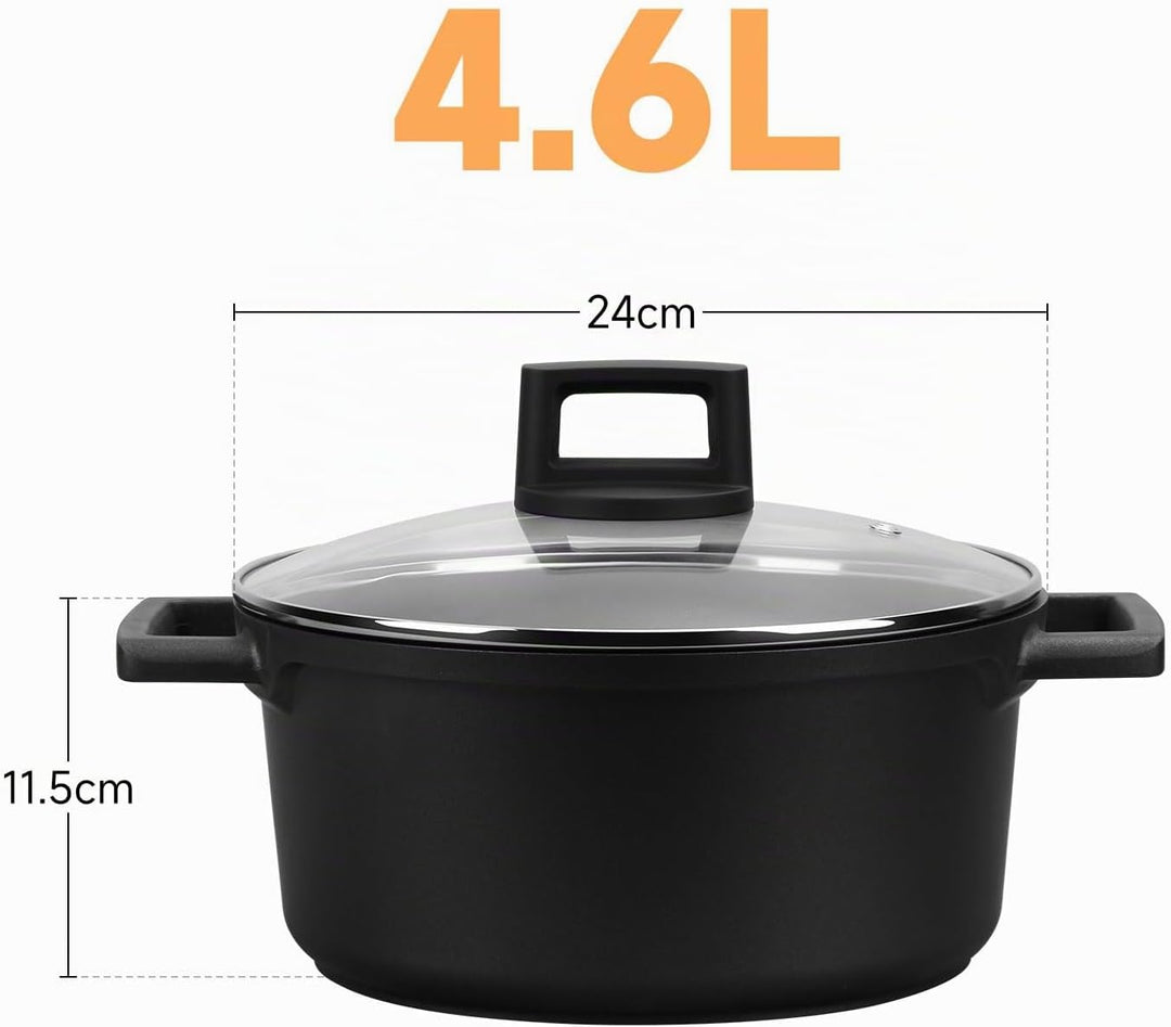 Topf Homelux 24cm Kochtopf Induktion Schmortopf mit Glasdeckel, 4,6L Kochtöpfe mit Antihaftbeschicht