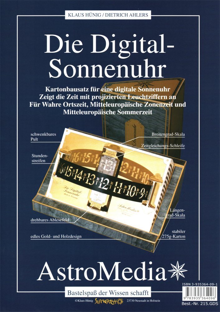Die Digital-Sonnenuhr: Kartonbausatz für eine Sonnenuhr, welche die Uhrzeit mittels von der Sonne pr