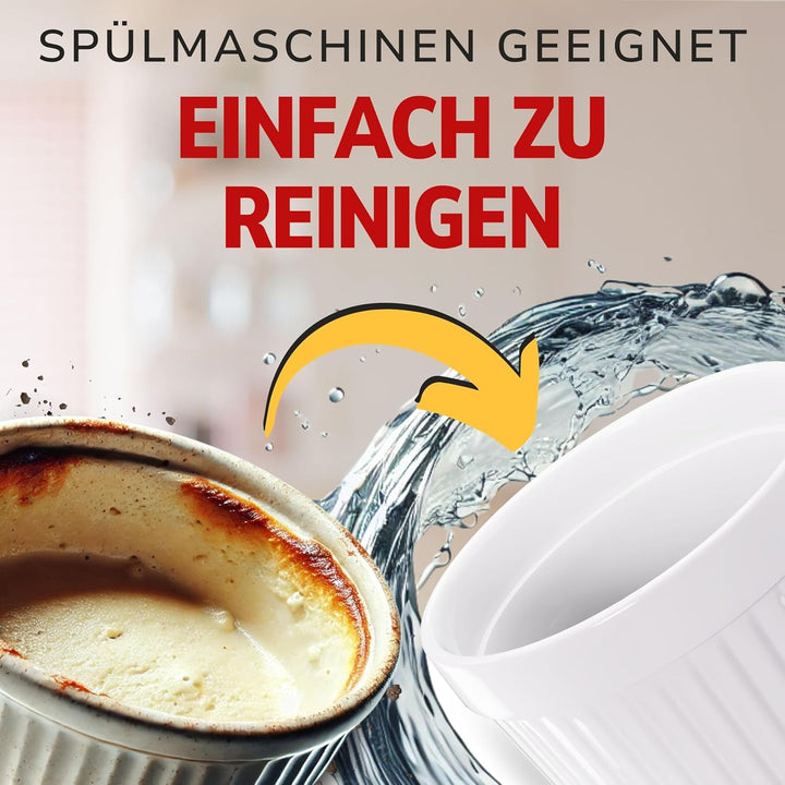 ToCi 12 x Soufflé Förmchen Ø 9 cm - Creme Brulee Schälchen | Ofenfeste Keramik Förmchen je 185 ml |