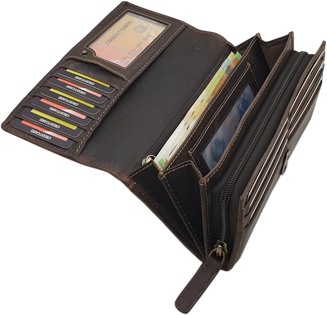 Grosse Vollrindleder Damen Geldbörse / Geldbeutel / Portemonnaie / Geldtasche / Portmonee mit Lianen