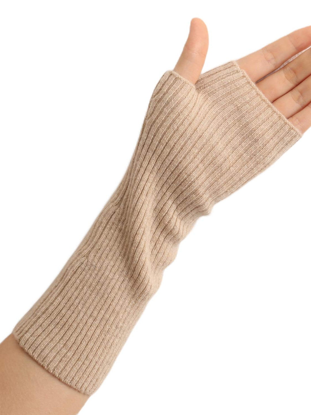 Prettystern Damen mid-lange Kaschmir Pulswärmer Arm-Stulpen fingerlose Ripp-Strick Handschuhe Länge
