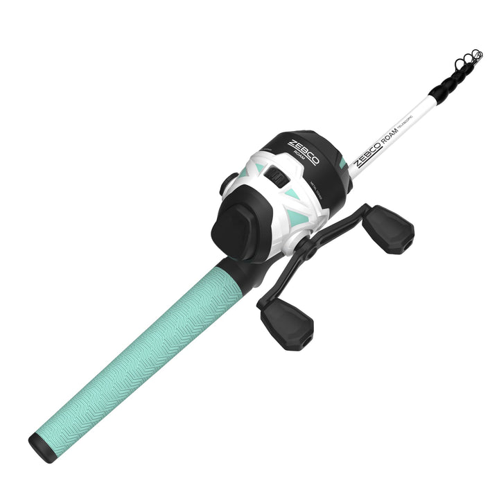 Zebco Roam Teleskop-Angelrute und Spinn- oder Spincast-Angelrolle-Kombination, langlebige 1,8 m Fibe