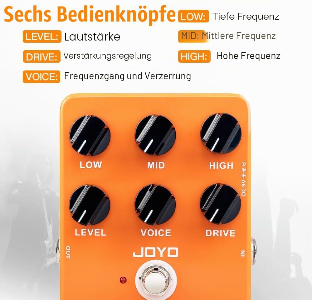 JOYO Overdrive Gitarreneffektpedal Verstärker Simulation Verzerrungspedal für E-Gitarre – Bypass (Ox
