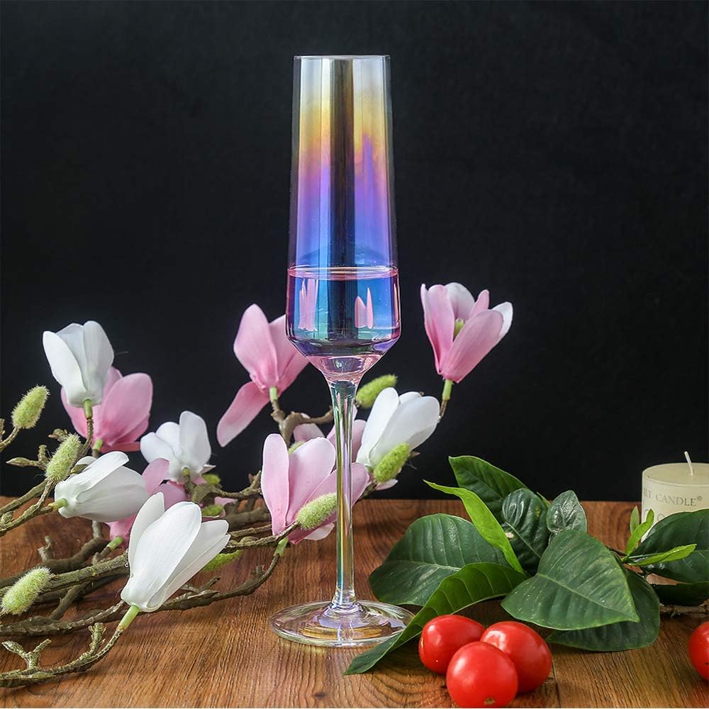 Yimi bunte Kristall-Champagnergläser, 2 Stück, 100% bleifrei, Premium-Champagnergläser, handgeblasen