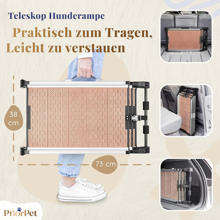 Hunderampe Auto Klappbar - Stabile und rutschfeste Hundeleiter Auto & SUV bis zu 90kg Belastbar - Te