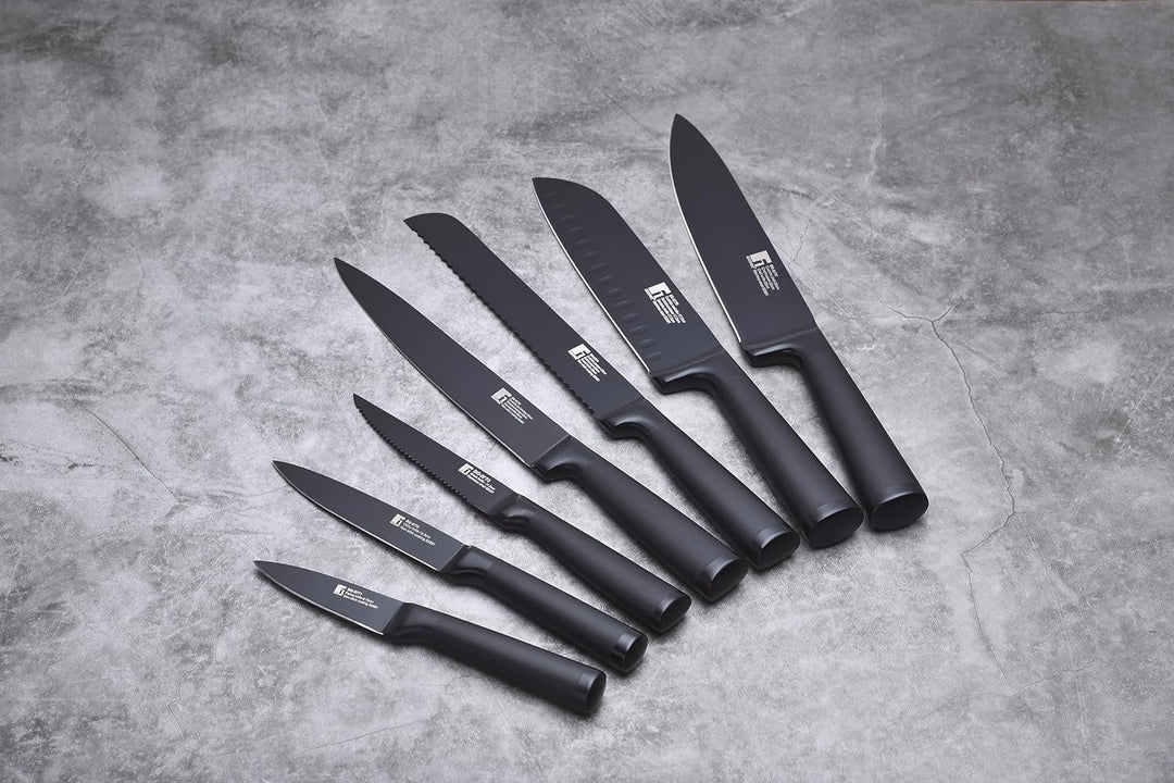 BERGNER Black Blade | Messer Santoku | Edelstahlklinge 17,5 cm | Ergonomischer, Ausgehöhlter Griff |