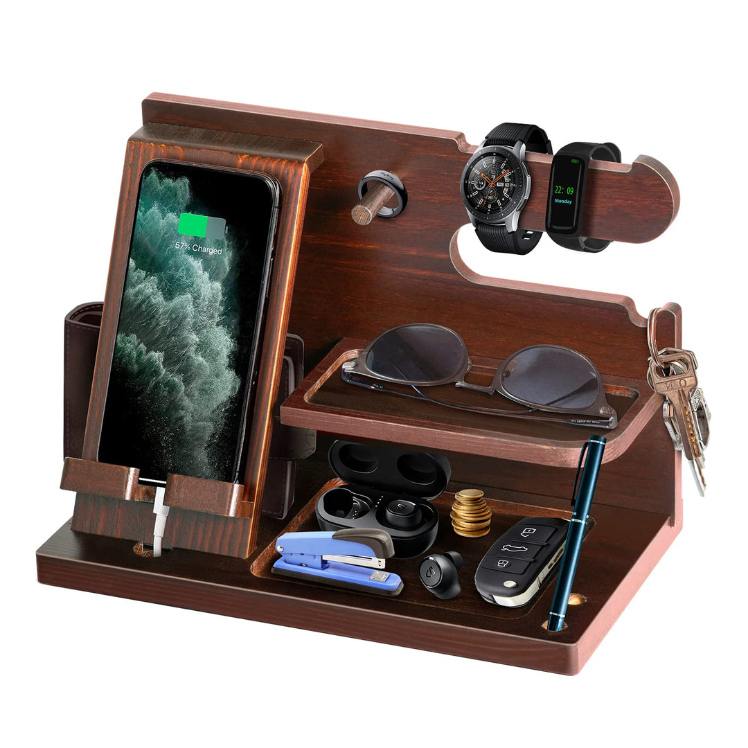 Geschenke für Männer Weihnachten Holz Telefon Dockingstation Uhren Geldbörsen Nachttisch Organizer W