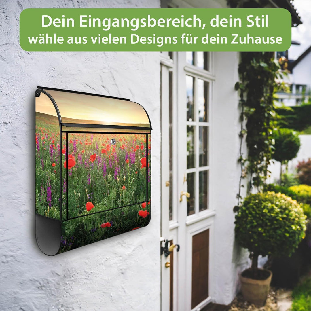 banjado Design Briefkasten 38,5x46,5x13cm & 2 Schlüssel - Briefkasten Stahl Schwarz mit Zeitungsfach