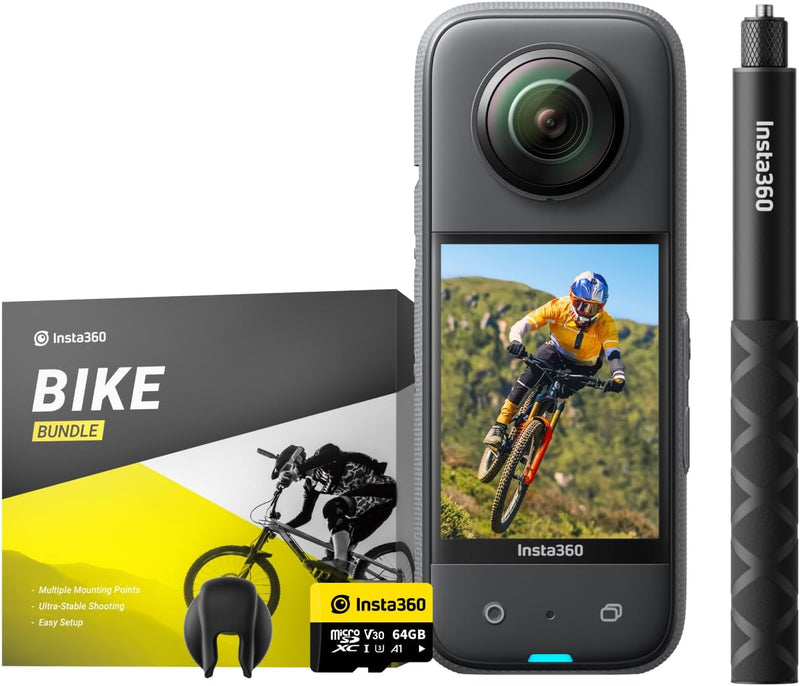 Insta360 X3 Fahrrad-Kit - wasserdichte 360°-Actionkamera mit 1/2"-Sensor, 5,7K 360°, 72MP 360°-Fotos