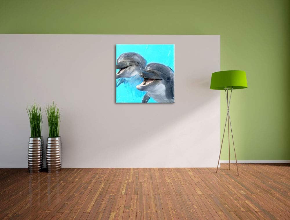 Pixxprint Delfinpaar, Format: 70x70 auf Leinwand, XXL riesige Bilder fertig gerahmt mit Keilrahmen,