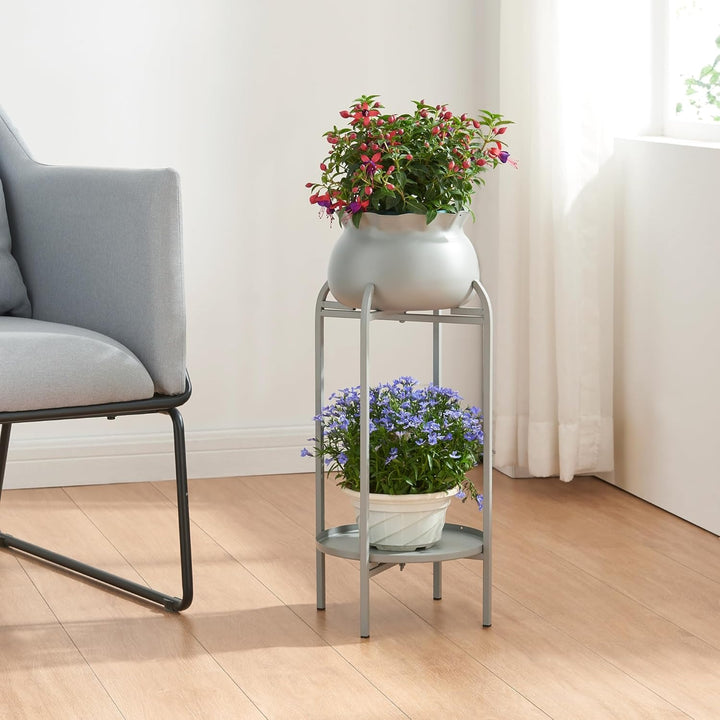 [en.casa] Blumenständer Altena Pflanzenständer mit Blumentopf und Ablage Metall Grau Pflanzenregal 8