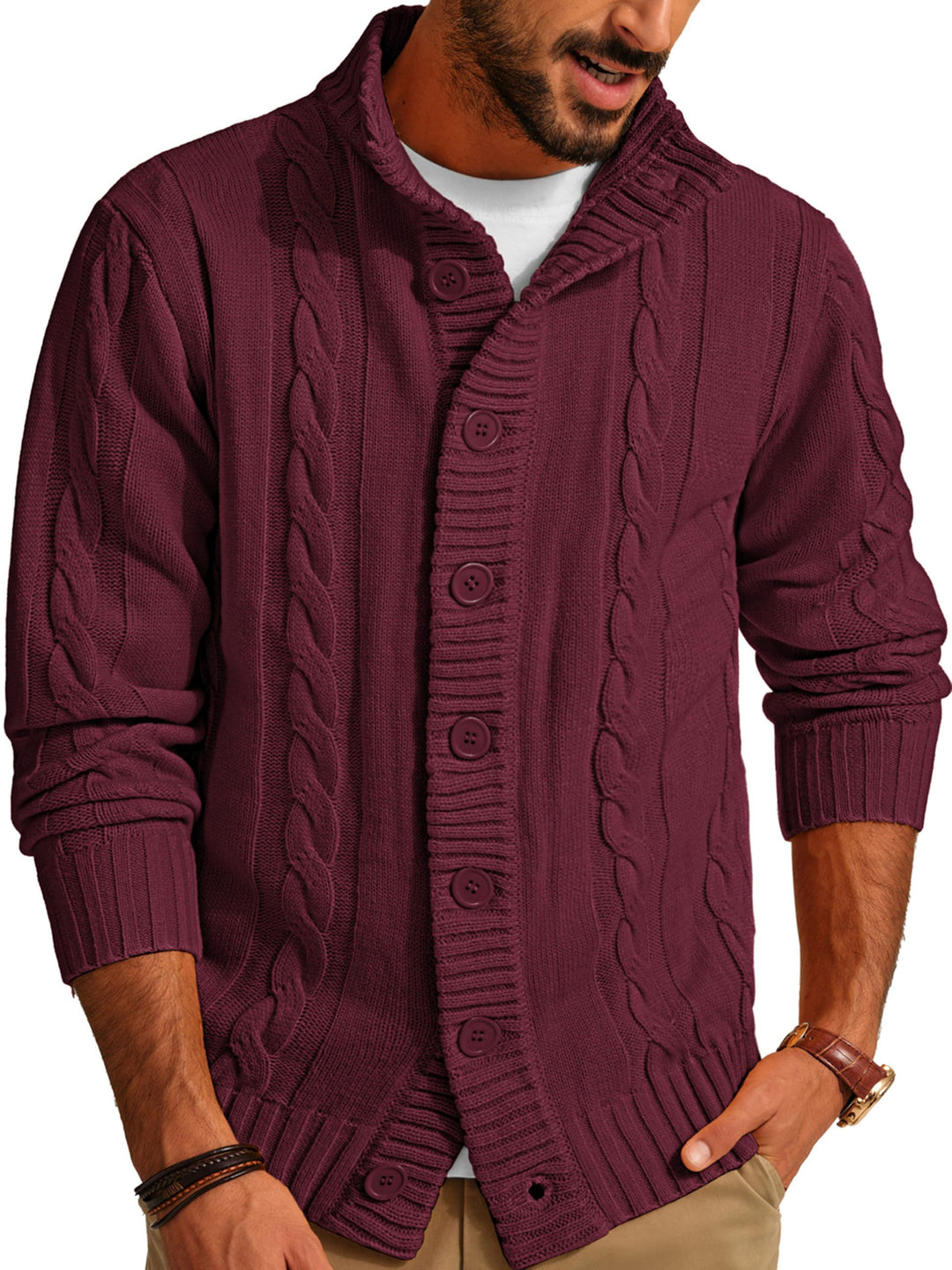 PJ PAUL JONES Herren Strickjacke mit Knopfverschluss Zopfmuster Strickjacke Cardigan mit Gerippter S