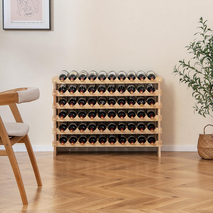 COSTWAY Weinregal Holz stapelbar, Flaschenregal für 60 Flaschen, Weinständer mit 6 Ebenen, Holzregal