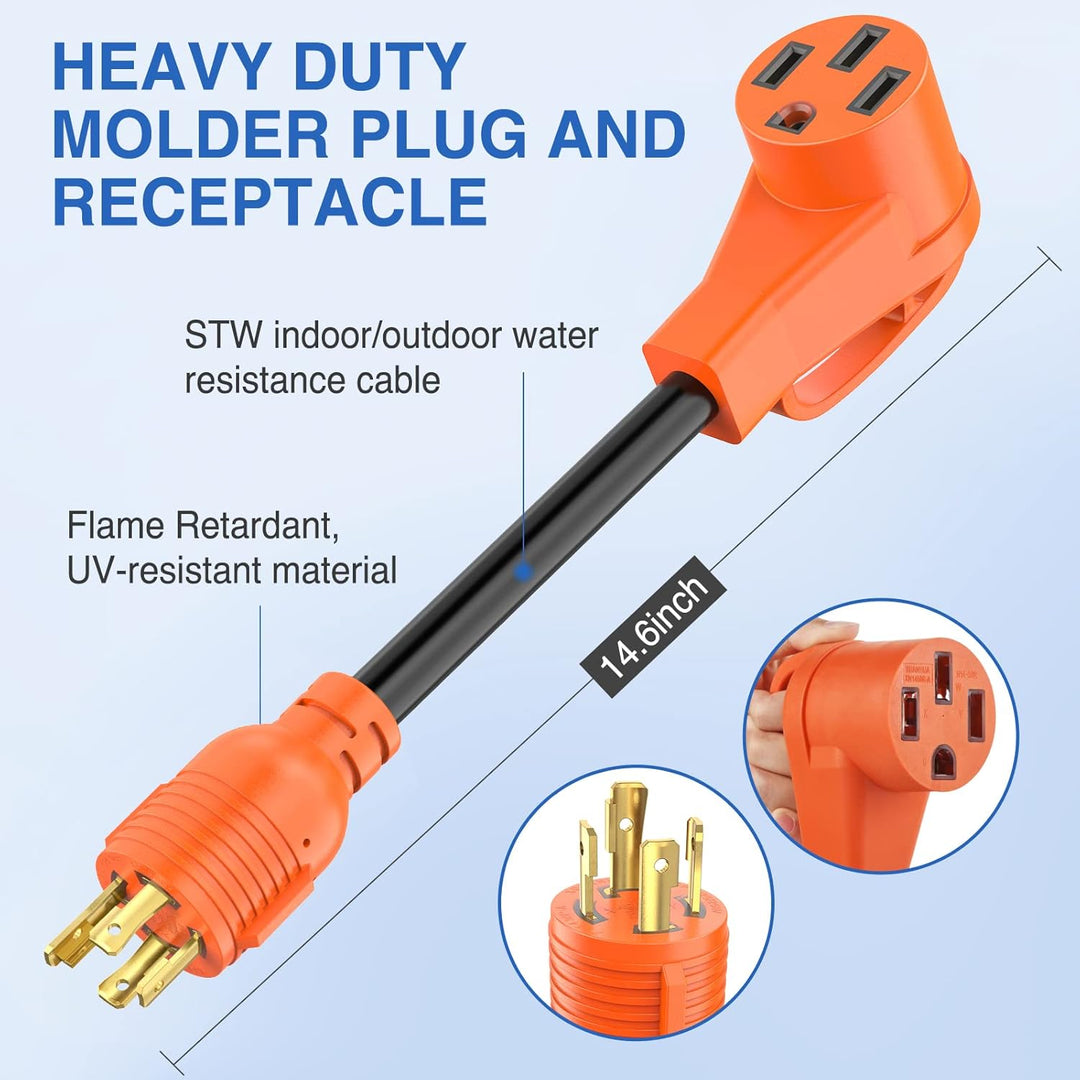 1 RV Generator Adapter Cord 30 Amp to 50 Amp 4 Prong Pure Copper Heavy Duty Twist Lock Male Plug10 G
