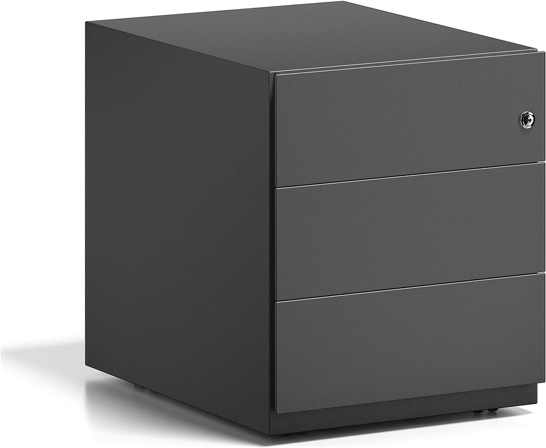 BISLEY Rollcontainer Note mit Griffleiste, 3 Universalschubladen, Metall, 633 Schwarz, 56.5 x 42 x 4