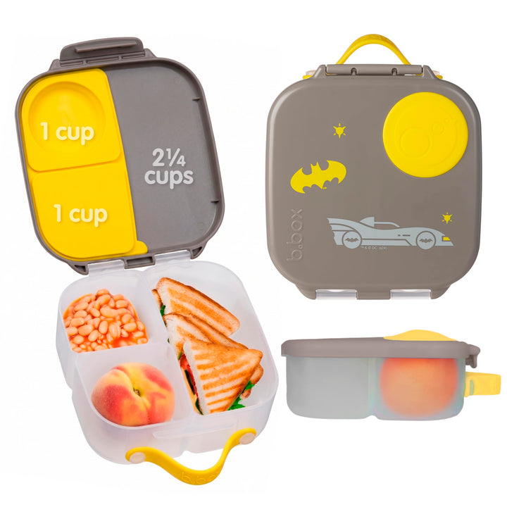 b.box Batman Mini Brotdose | Bento-Box mit 3 Fächern (2 auslaufsicher) | Ideal für Kleinkinder, Kind