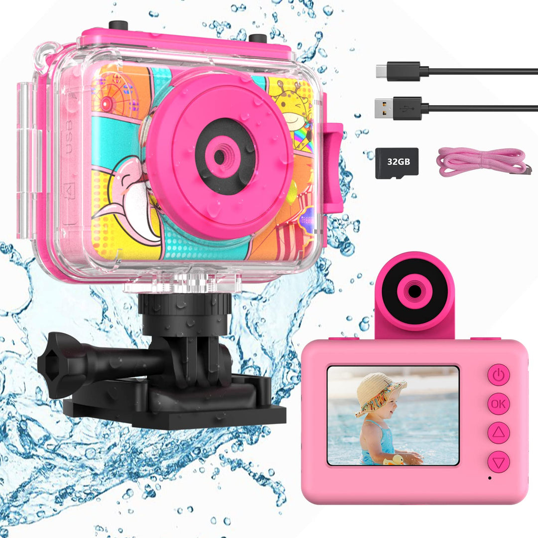 Ushining Kinderkamera Wasserdichte Kamera für Kinder, 1080P Digitalkamera Videokamera Selfie Kamera