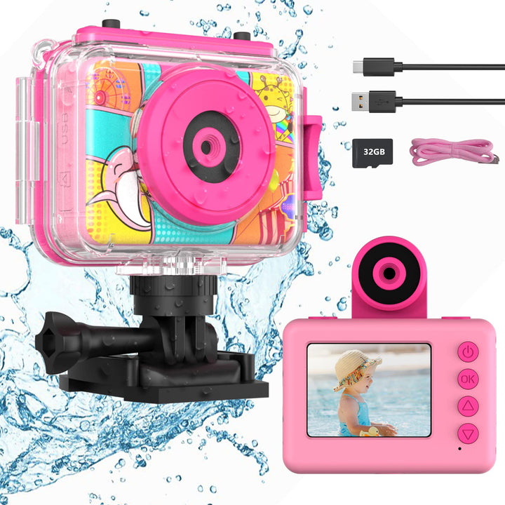 Ushining Kinderkamera Wasserdichte Kamera für Kinder, 1080P Digitalkamera Videokamera Selfie Kamera