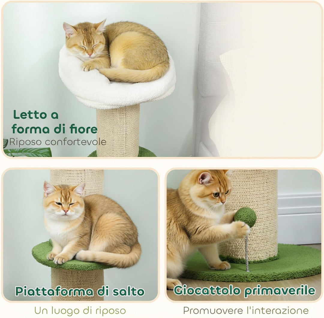 PawHut Kratzbaum mit Blumen mit 3 Ebenen, Höhe 92 cm, Kratztonne für Katzen mit extra Dicker Stange,