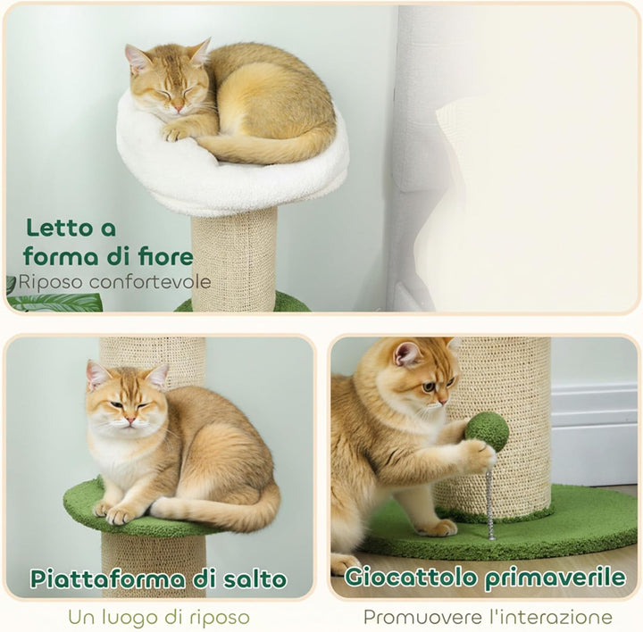 PawHut Kratzbaum mit Blumen mit 3 Ebenen, Höhe 92 cm, Kratztonne für Katzen mit extra Dicker Stange,